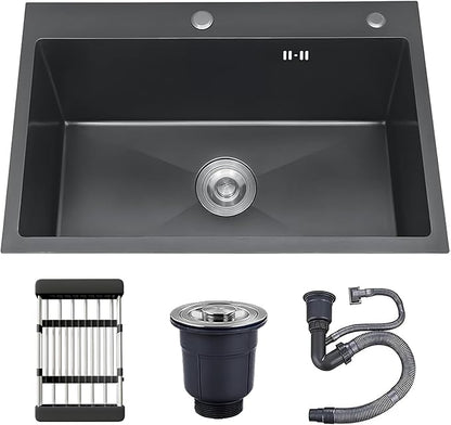 30-inch Single Bowl Workstation Kitchen Sink, Drop-in/Top-Mount Stainless Steel with Nano Coating & Basket Strainer, 30"x18"