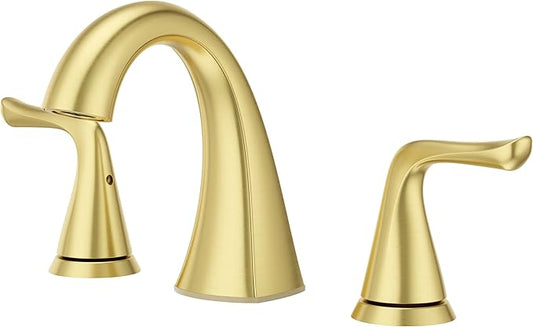 Pfister Willa Bathroom Sink Faucet 8 in Widespread 3 Hole Double Handle Brushed Gold Finish NSF Certified Push & Seal Drain TiteSeal Technology Vanity Faucet LF049MALBG