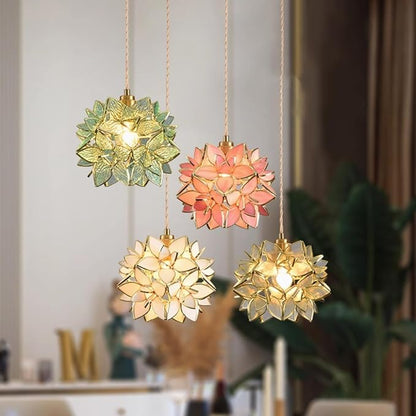 Modern Pendant Light Flower Petals Hanging Light Fixture 7 Inch White Tiffany Stained Glass Shade Mini Glass Pendant Lighting for Kitchen Island