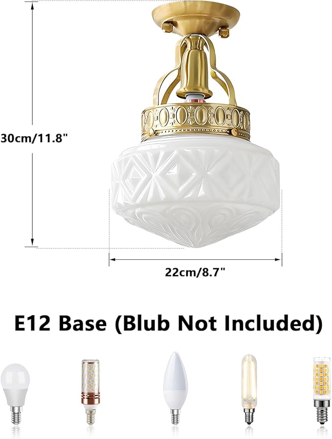 KCO Lighting Vintage Milk Glass Ceiling Light Fixture Brass Gold Kitchen Ceiling Light Fixtures Mid Century Globe Ceiling Lamp Industrial Hallway Ceiling Lighting