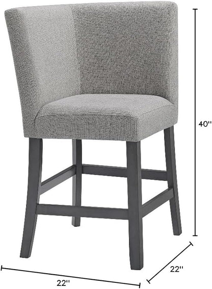 Pemberly Row Counter Corner Bench, 22" W x 22" D x 40" H, Upholstered Back in Gray, Foam-Filled Seat, Nailhead Trim, Rubberwood Frame, Versatile Seating for Kitchen or Dining Room