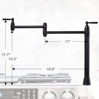 Pot Filler Deck Mount, ARCORA Pot Filler Black Kitchen Folding Faucet 2 Handle with Stretchable Double Joint Swing Arms Brass Stove Faucet Matte Black