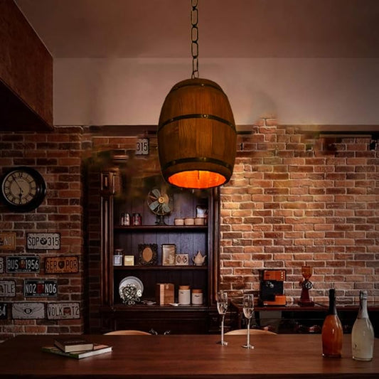 Whiskey Barrel Light Fixture Bar Lamps Hanging Retro Wine Barrel Wood Lighting Fixtures Rustic Restaurant Cafe Kitchen Bar Light Crafts Pendant Nostalgic Country Antique Chandelier