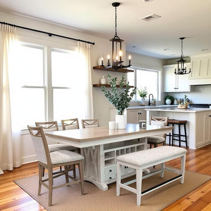 Starlight Canyon Home White Counter Height Dining Table with Storage, Extendable 90 Inch Counter Height Kitchen Island, Oak Top, Versatile Design