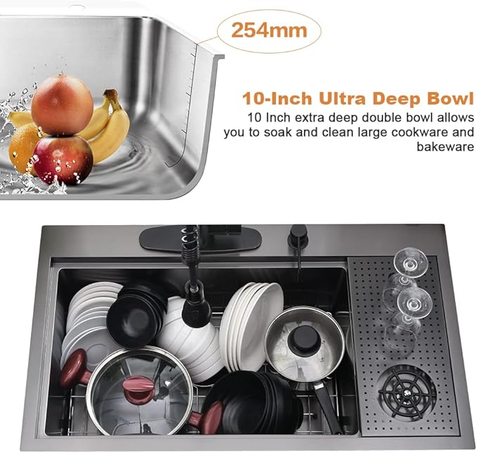 33x19 Drop In Kitchen Sink-Bokaiya 33 Inch Drop In Kitchen Sink with Cup Washer Black Stainless Steel Topmount Sink 16 Gauge Single Bowl Kitchen Sink with Cutting Board