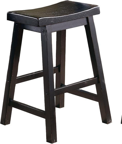 Living Room Chairs Comfy, Farmhouse Modern Solid Wood Counter Height Stools Set of 2, Saddle Seat Wooden Chairs for Kitchen Island, Dining Room, Comedor Sillas，Bedroom Furniture,Black
