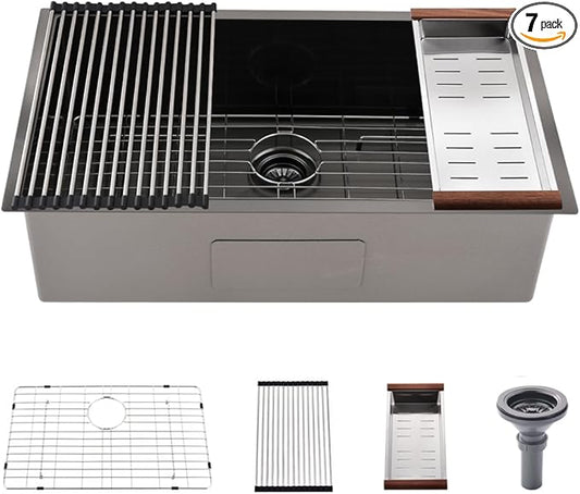 27 Inch Black Undermount Sink -Bokaiya 27x19 Undermount Kitchen Sink Deep Single Bowl Stainless Steel Black Kitchen Sink with Colander