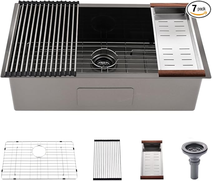 32 Inch Black Undermount Sink -Bokaiya 32x19 Undermount Kitchen Sink Deep Stainless Steel 18 Gauge Single Bowl Black Kitchen Sinks with Colander