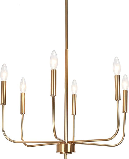 KSANA Modern Gold Chandeliers, 6-Light Chandeliers for Dining Room Electroplated Brass Kitchen Island Lights Hanging Pendant Light for Living Room, Bedroom, Kitchen