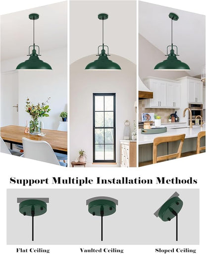 Green Pendant Light Kitchen Island, 16 Inch Large Pendant Lights, Industrial Pendant Lights, Vintage Farmhouse Pendant Light for Kitchen Island, Dining Room, Hallway (1 Pack)