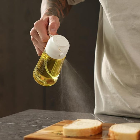 TrendPlain 16oz/470ml Glass Olive Oil Sprayer for Cooking – 2 in 1 Olive Oil Dispenser Bottle for Kitchen Gadgets and Air Fryer Accessories, Salad, BBQ - White