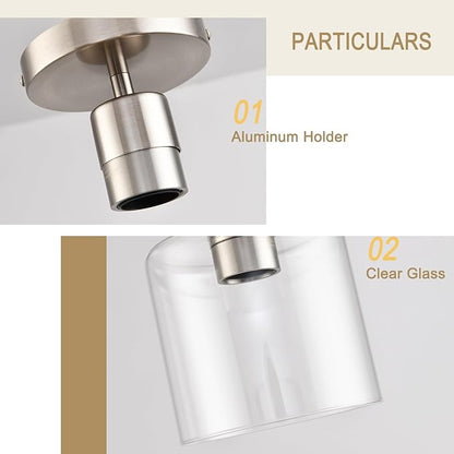 Brushed Nickel Semi Flush Mount Ceiling Light,Modern Ceiling Light Fixture for Closet Hallway Entryway,Hallway Light Fixture Brushed Nickel Finish 2 Pack
