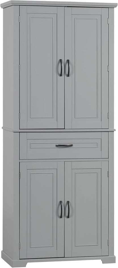 72.2" Storage Cabinet with Doors and Drawers, Tall and Wide Kicthen Pantry Cupboard Home Display Organizer with Door Shelf Rack for Bathroom, Adjustable Shelf, Gray