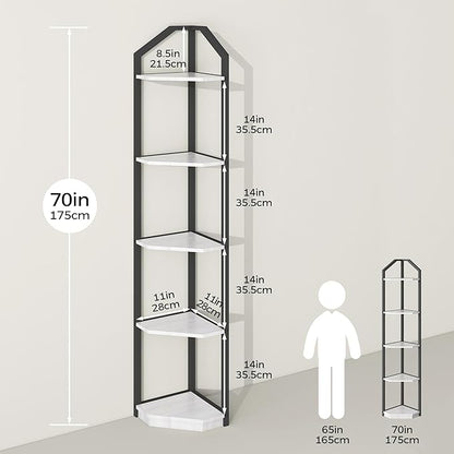 Fun Memories 5 Tier Corner Shelf, 70” Corner Shelf Stand, Corner Bookshelf Plant Stand, Storage Shelf for Bathroom, Living Room, Kitchen,Home Office, White