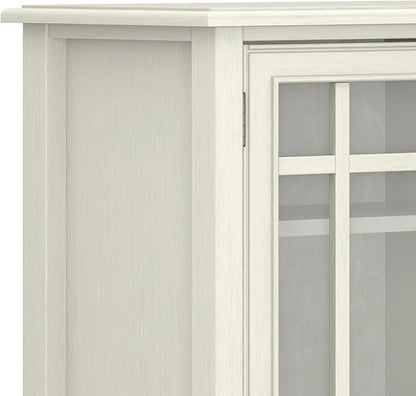 SIMPLIHOME Connaught Storage Cabinet - 46 inch Wide Solid Wood Tall Cabinet in Antique White, Traditional Console for Living Room or Dining Room with Glass Doors, Adjustable Shelves, and Drawers