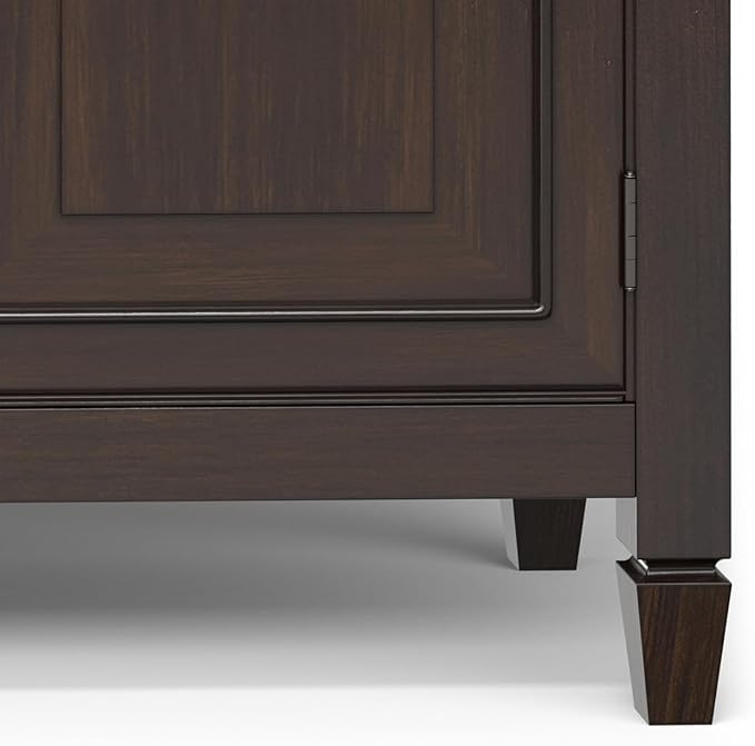 SIMPLIHOME Connaught 51-inch Wide Solid Wood Storage Cabinet in Chestnut Brown for the Entryway, Mudroom, 3 Drawers and Adjustable Shelves, Traditional Style, Space-Saving Design