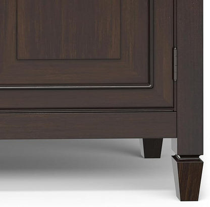 SIMPLIHOME Connaught 51-inch Wide Solid Wood Storage Cabinet in Chestnut Brown for the Entryway, Mudroom, 3 Drawers and Adjustable Shelves, Traditional Style, Space-Saving Design