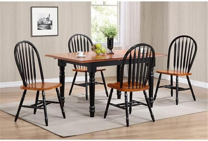 Pemberly Row Traditional Solid Wood Dining Side Chairs, Set of 2, 18" Seat Height, Black and Cherry Finish, Windsor Style, Ergonomic Design, Durable Construction, Ideal for Kitchen or Dining Room Use
