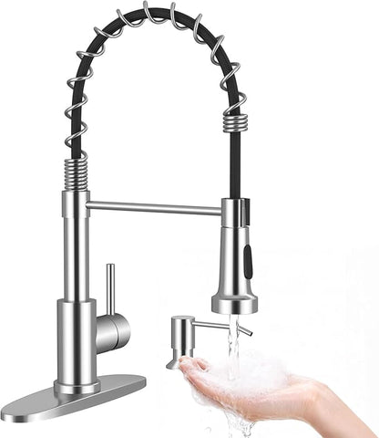 Arofa Kitchen Faucet with Pull Down Sprayer, Chrome Polished Kitchen Sink Faucet 1-3 Hole Single Handle High Arc Stainless Steel Commercial Modern Kitchen Faucets for RV/Laundry/Outdoor/Bathroom Sink