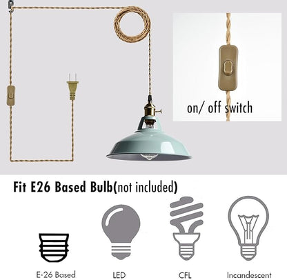 YUBOLE Modern Macaron Plug-in Plendant Light,10.6-Inch Hanging Light Fixtures with Metal Barn Shade Adjustable 17.06 Feet Plug Cord Pendant for Kitchen Bar Dining Bedroom,Sea Blue