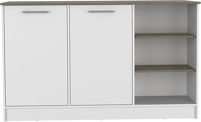 GOWE Ginger Kitchen Island, Three Open Shelves, Two Cabinets -White/Dark Brown