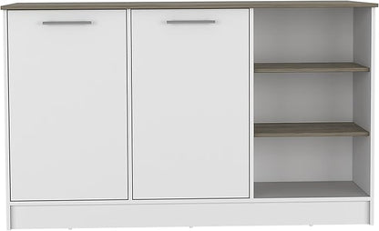 GOWE Ginger Kitchen Island, Three Open Shelves, Two Cabinets -White/Dark Brown