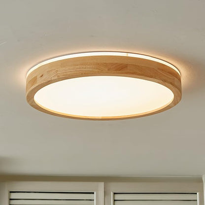 LED Ceiling Light Fixture 15.74, Handcrafted Natural Wood Modern Wabi-Sabi Style, 42W LED 3000K-4000K-6000K, Low Profile Lamp for Bedroom Kitchen Hallway Dining
