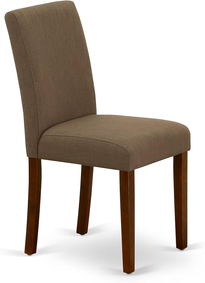 East West Furniture ABP3T18 Abbott Parson Dining Chairs - Coffee Linen Fabric Padded Chairs, Set of 2, Mahogany