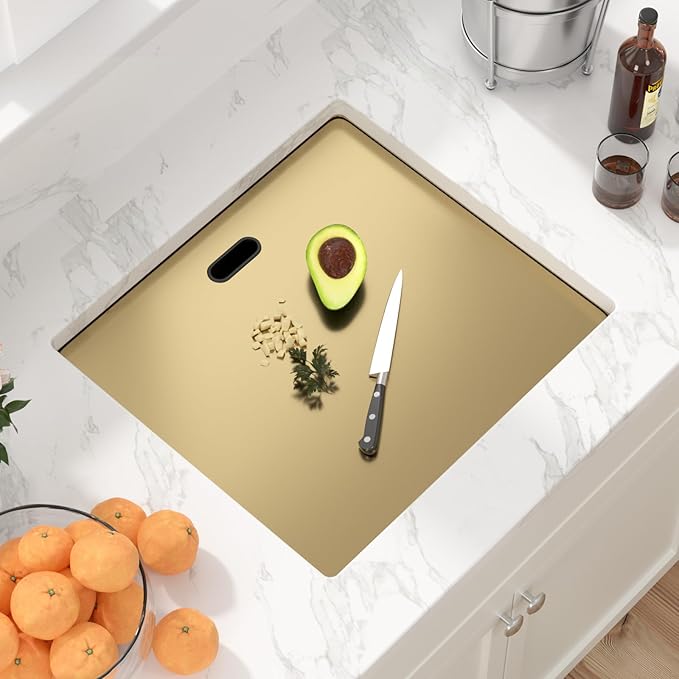 Sarlai Outdoor Sink, 21x19 Inch Gold Undermount Kitchen Sink Workstation with Foldable Faucet Bar Prep Single Bowl Gold Kitchen Sinks16 Gauge Stainless Steel BBQ Sinks with Cover 21"x19"x9“