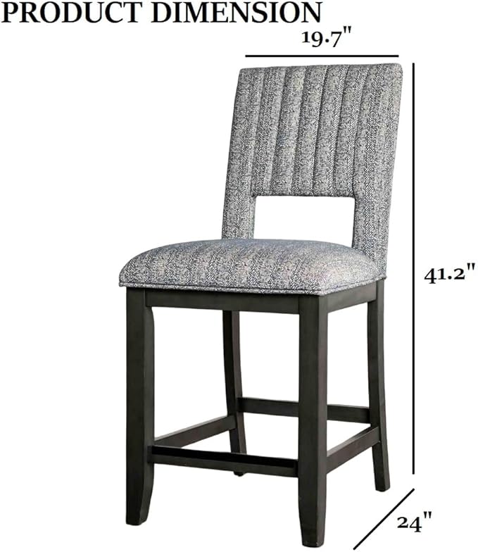 LIFE SKY Counter Height Dining Chair Set: Transitional Style 2-Piece Set with Padded Seat & Back - Blue Gray Fabric & Rubberwood Frame for Kitchen Island & Home Decor