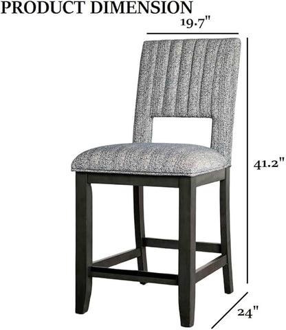LIFE SKY Counter Height Dining Chair Set: Transitional Style 2-Piece Set with Padded Seat & Back - Blue Gray Fabric & Rubberwood Frame for Kitchen Island & Home Decor