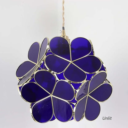 Bieye L11018 Petals Tiffany Style Stained Glass Ceiling Pendant Light for Home Decoration (Cobalt Blue, 12" Cherry Blossom)