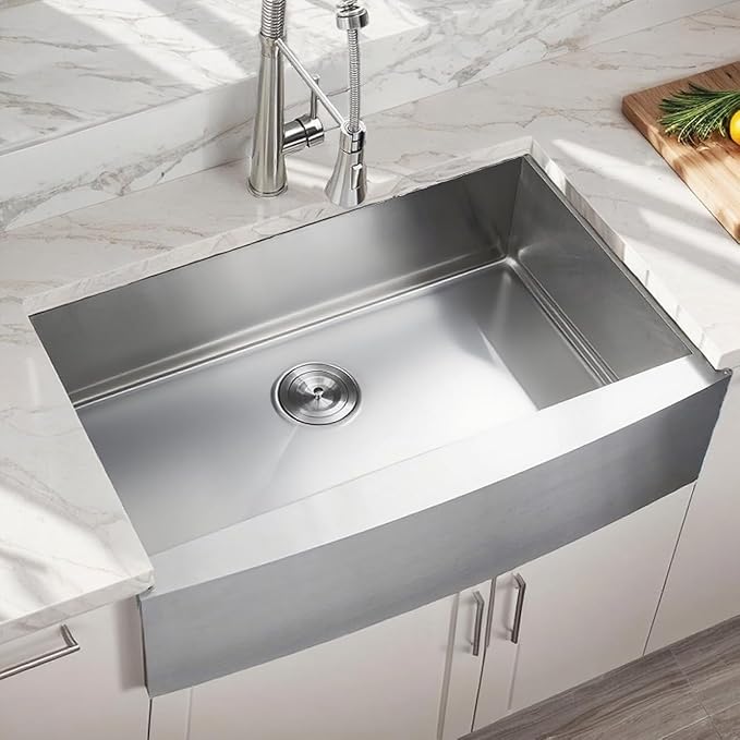 Hotis 33 Inch Farmhouse Sink, Stainless Steel Farmhouse Kitchen Sink, 16 Gauge 9 Inch Deep Undermount Apron Front Farm Sinks, 33x22 Inch Brushed Nickel Single Bowl