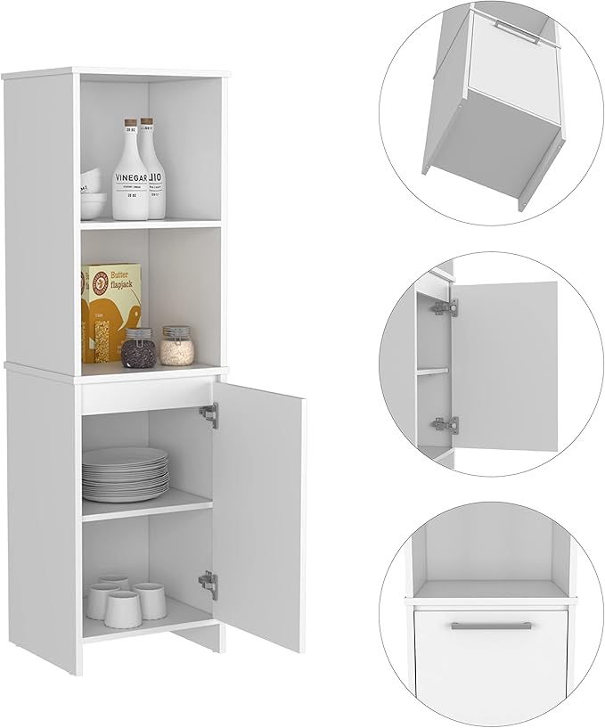 Modern Kitchen Pantry, White Storage Cabinet with 1-Shelf, Easy to Maintain, for Dining Room