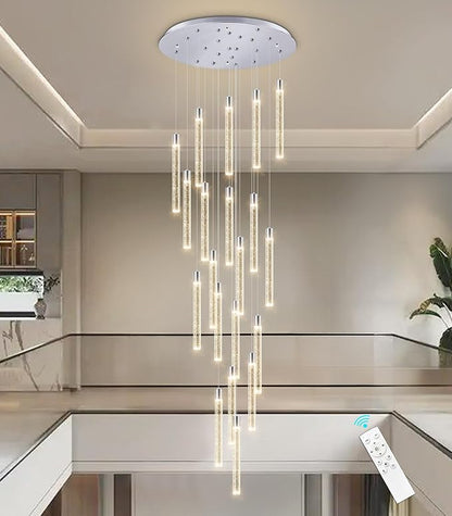 Crystal Chandelier 20-Lights Modern Led Crystal Chandeliers Long Large Spiral Chandeliers for High Ceilings Staircase