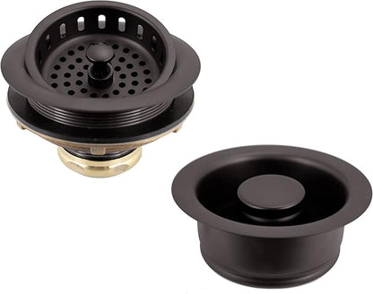 Westbrass A2165-12 4-1/4" OD Post Style Large Kitchen Basket Strainer with Waste Disposal Flange and Stopper Drain Set, Oil Rubbed Bronze
