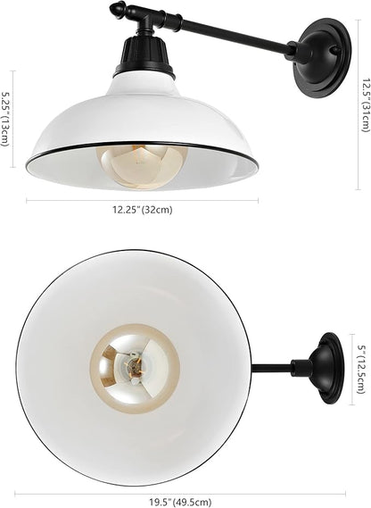 JONATHAN Y 12.25" White/Black 1-Light Industrial Farmhouse Outdoor Sconce, Iron Wall Light with LED Bulb, Metal Bowl Shade, Vintage Porch Lamp for Entryway Patio Kitchen JYL7615A