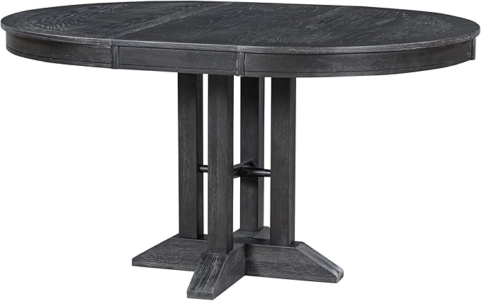Ball & Cast Farmhouse Extendable Dining Table for 4-6, 42"-56" Extendable Kitchen-Table with a 14" Leaf, Round Ellipse Retro Wood Dining Room-Table w/Removable Leaves,Space Saving, Espresso