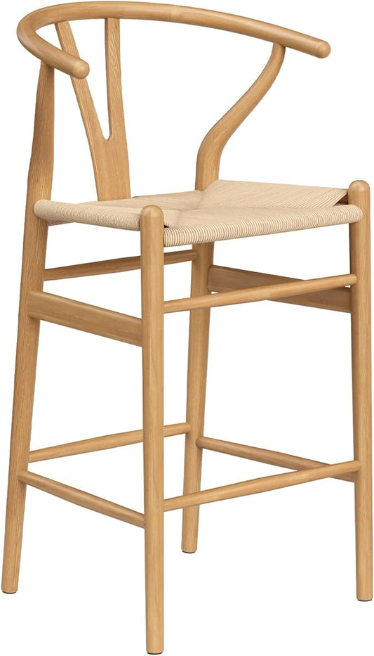 Modern Dining Chairs with Natural Weave Seat - Sturdy Construction Bar Stools for Kitchen Island, Versatile Use in Dining Room and Bedroom, Stylish Simple Design Comfortable Fully Assembled,Natural-Ra