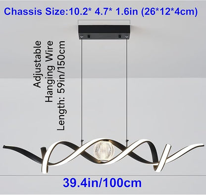 ORANOOR Modern LED Pendant Lights, Dimmable 39'' Spiral Wave LED Chandelier Lighting, Linear Swivel Black Dining Room Hanging Light Fixtures Kitchen Island Pendant Light for Dining Table (2340lm)