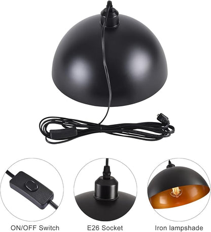 Plug in Pendant Light 2 Pack Industrial Hanging Lamp with Golden Finish Inside Black Vintage Pendant Lighting Fixtures with 15ft Cord On/Off Switch