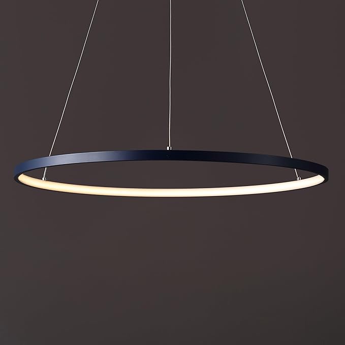 JONATHAN Y 23.75" Navy Modern Integrated LED Pendant Light, Dimmable Round Hoop Chandelier for Kitchen Island, Dining Room, Adjustable Height Metal Hanging Light (JYL7203F)