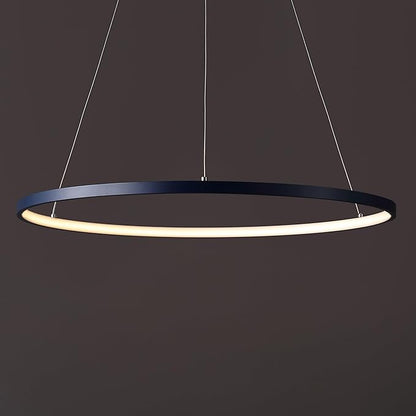 JONATHAN Y 23.75" Navy Modern Integrated LED Pendant Light, Dimmable Round Hoop Chandelier for Kitchen Island, Dining Room, Adjustable Height Metal Hanging Light (JYL7203F)