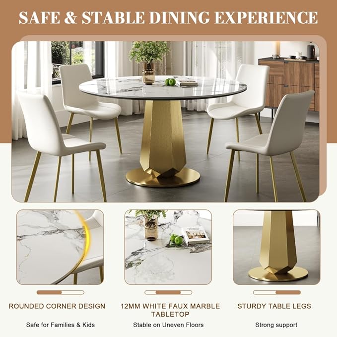 Modern Tempered Glass Dining Table for 6-8, Rectangular Kitchen Table with Heavy-Duty Stainless Steel Base, Elegant Easy-Clean Furniture for Dining Room & Family Gatherings (Stone)