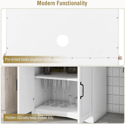 Microwave Stand with Storage, Kitchen Pantry Storage Cabinet with Drawer and Adjustable Shelf, Microwave Cabinet with Open Space for Kitchen, Dining Room, White