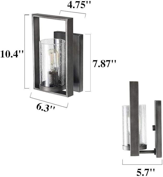 Wall Sconces Lighting, 1-Light Bathroom Vanity Wall Light Fixtures with Seeded Glass, Rustic Wall Sconce Lights for Bedroom, Living Room, Brushed Aged Silver Finish