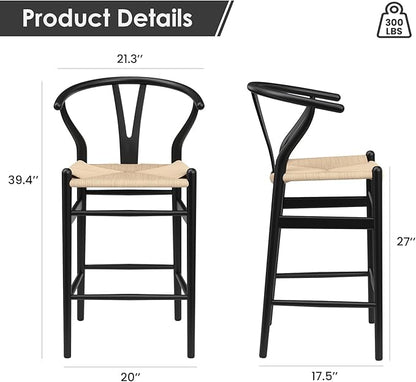 Modern Dining Chairs with Natural Weave Seat - Sturdy Construction Bar Stools for Kitchen Island, Versatile Use in Dining Room and Bedroom, Stylish Simple Design Comfortable Fully Assembled,Beige-Pape