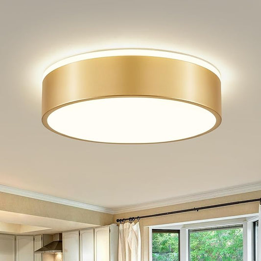Dimmable Gold LED Ceiling Light Fixture, 5CCT 2700 K-6000 K Modern Flush Mount Ceiling Light, Round Minimalist Lighting Fixture for Bedroom, Kitchen, Laundry Room, Hallway, 11.81 Inch