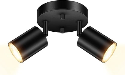 AUQUEE LED 2 Light Track Lighting Kit, LED Track Lighting Fixtures, Black Round Ceiling Spot Lighting, Flexibly Rotatable Light Head for Kitchen, Living Room, Bedroom, GU10 Bulb Not Included