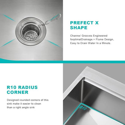 28 Inch Drop-In Stainless Steel Double Bowl Kitchen Sink, D28"xW18"xH9"
